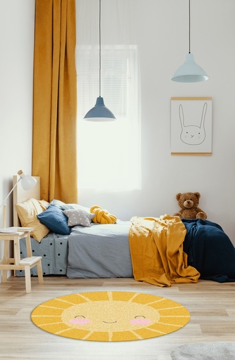 [357Y80] Covor camera copil, Soare în cerc, PP textură super moale, OW Giovanni Kids 357,QH5,Y, 80 X 80 CM