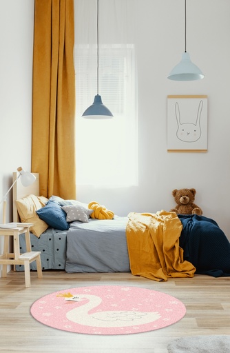 [5678P80] Covor camera copil,Lebăda superbă în cerc, PP textură super moale, OW Giovanni Kids 5678,QH5,P, 80 X 80 CM